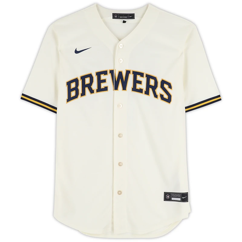 Jackson Chourio Milwaukee Brewers Autographed Cream Nike Replica Jersey with "MLB Debut 3-29-24" Inscription