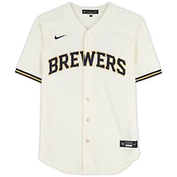 Jackson Chourio Milwaukee Brewers Autographed Cream Nike Replica Jersey with "MLB Debut 3-29-24" Inscription