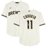 Jackson Chourio Milwaukee Brewers Autographed Cream Nike Replica Jersey with "MLB Debut 3-29-24" Inscription