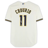 Jackson Chourio Milwaukee Brewers Autographed Cream Nike Replica Jersey