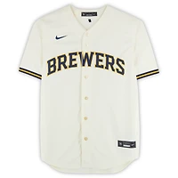 Jackson Chourio Milwaukee Brewers Autographed Cream Nike Replica Jersey