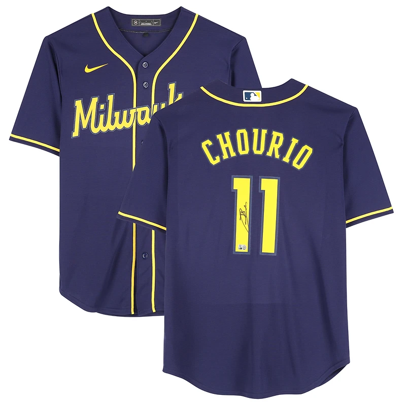 Jackson Chourio Milwaukee Brewers Autographed Navy Nike Replica Jersey