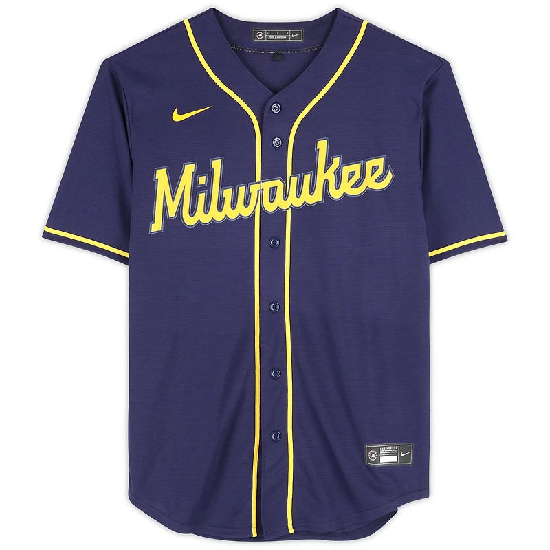 Jackson Chourio Milwaukee Brewers Autographed Navy Nike Replica Jersey