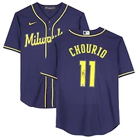 Jackson Chourio Milwaukee Brewers Autographed Navy Nike Replica Jersey