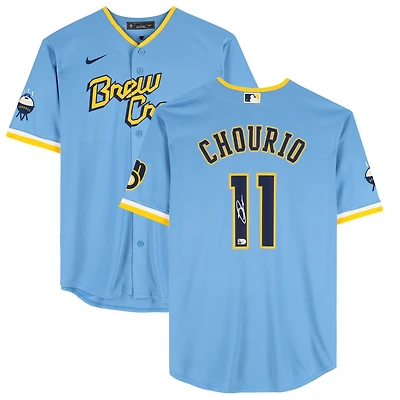 Maillot réplique Nike City Connect autographié par Jackson Chourio des Milwaukee Brewers