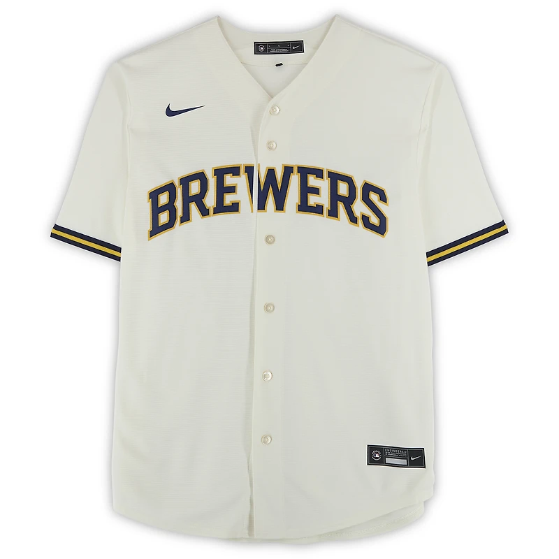 Maillot réplique Nike crème autographié de Jacob Misiorowski, Milwaukee Brewers
