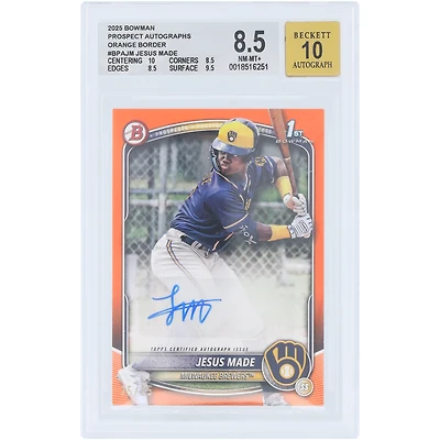 Jesús Made Milwaukee Brewers Autographed 2025 Bowman Prospects Orange Border #BPA-JM #25/25 BGS Authenticated 8.5/10 Card