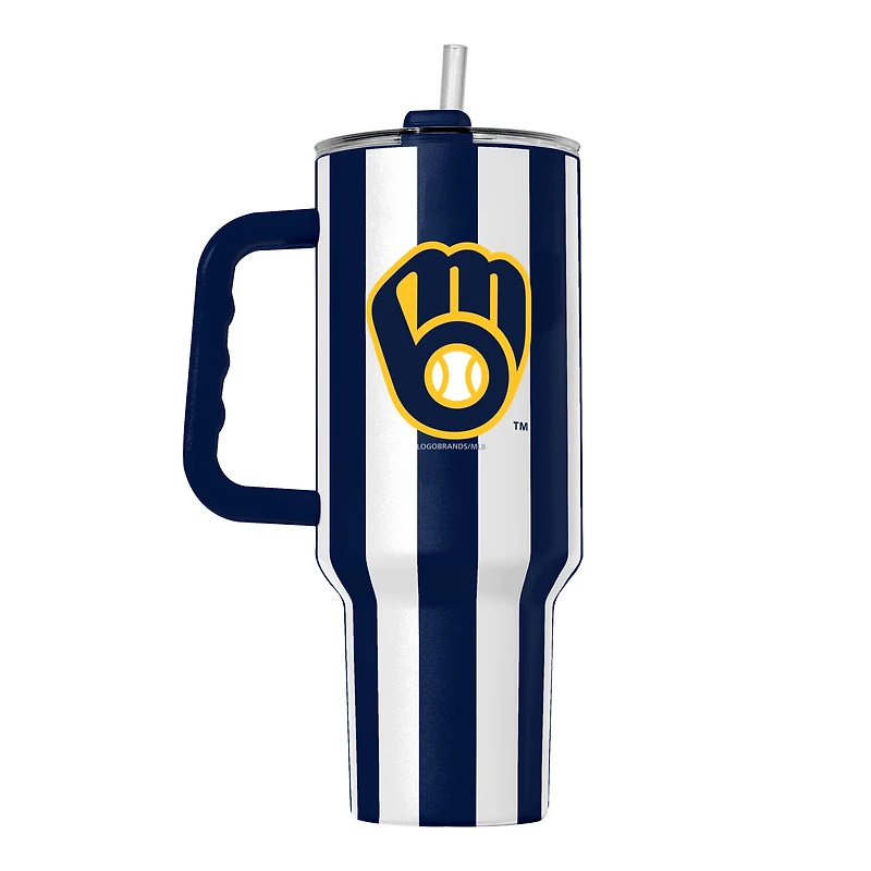 Gobelet isotherme Logo Brands Milwaukee Brewers 40 oz à rayures verticales et revêtement en poudre