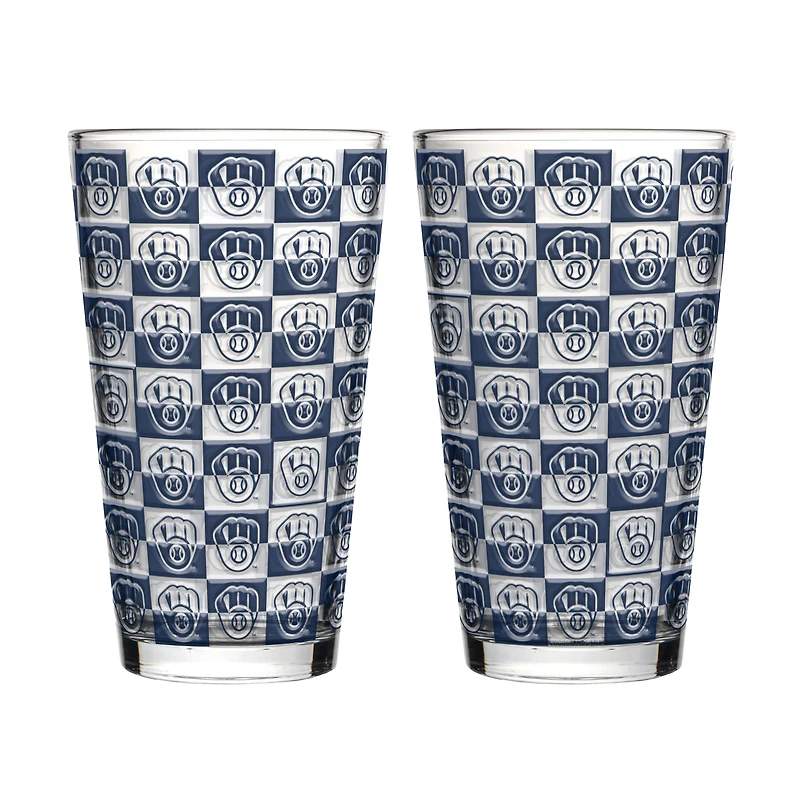 Ensemble de deux verres à bière Logo Brands Milwaukee Brewers, motif quadrillé, 473 ml (16 oz).