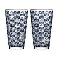 Ensemble de deux verres à bière Logo Brands Milwaukee Brewers, motif quadrillé, 473 ml (16 oz).