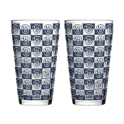 Ensemble de deux verres à bière Logo Brands Milwaukee Brewers, motif quadrillé, 473 ml (16 oz).
