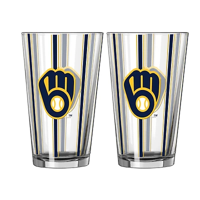 Logo Brands Milwaukee Brewers Two-Piece 16oz. Striped Pint Glass Set
