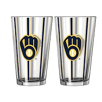 Logo Brands Milwaukee Brewers Two-Piece 16oz. Striped Pint Glass Set