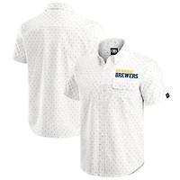 Men's Darius Rucker Collection by Fanatics  Cream Milwaukee Brewers Printed Button-Down Shirt