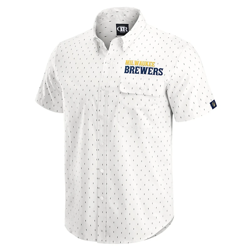 Men's Darius Rucker Collection by Fanatics  Cream Milwaukee Brewers Printed Button-Down Shirt