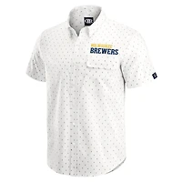 Men's Darius Rucker Collection by Fanatics  Cream Milwaukee Brewers Printed Button-Down Shirt