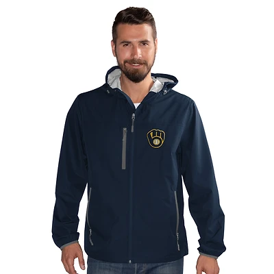 Men's G-III Sports by Carl Banks  Navy Milwaukee Brewers Double Play Hooded Lightweight Full-Zip Jacket