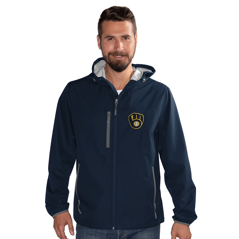 Veste à capuche légère entièrement zippée G-III Sports by Carl Banks pour homme, bleu marine, Milwaukee Brewers Double Play