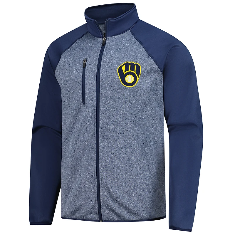 Men's G-III Sports by Carl Banks Navy Milwaukee Brewers Runners Raglan Full-Zip Track Jacket