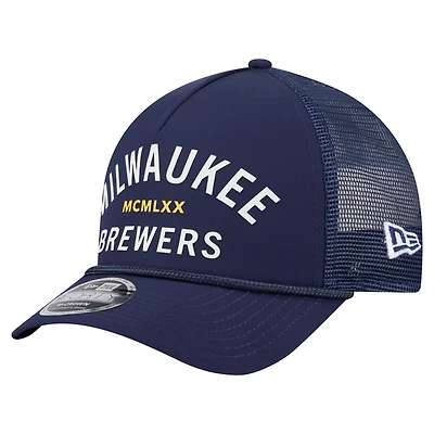 Casquette ajustable minimaliste 9FORTY A-Frame bleu marine New Era pour homme des Milwaukee Brewers