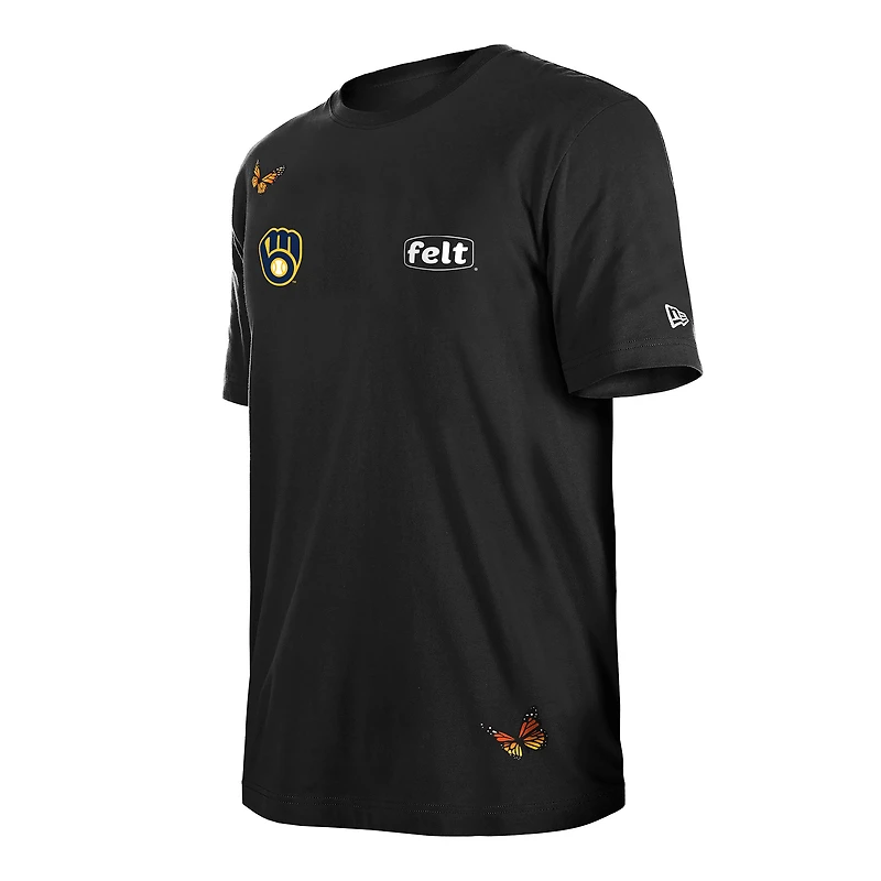 T-shirt noir pour homme New Era x Felt Milwaukee Brewers