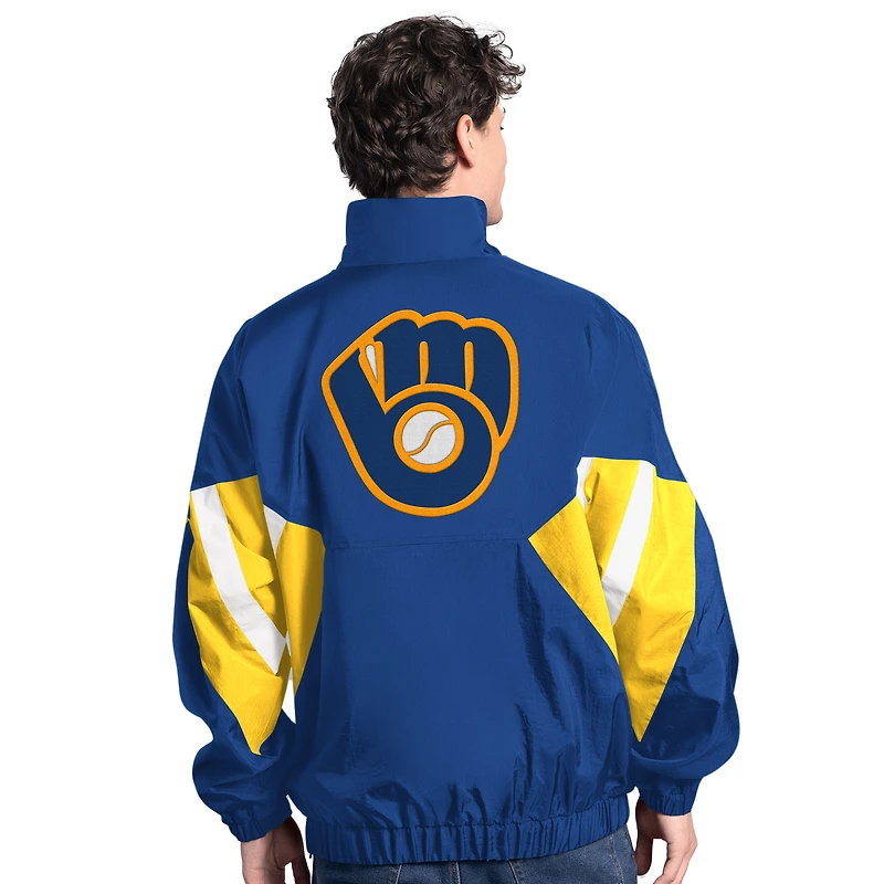 Men's Starter  Royal Milwaukee Brewers Cooperstown Chief Half-Zip Pullover