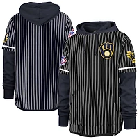 Men's '47  Navy Milwaukee Brewers Pinstripe Double Header Pullover Hoodie