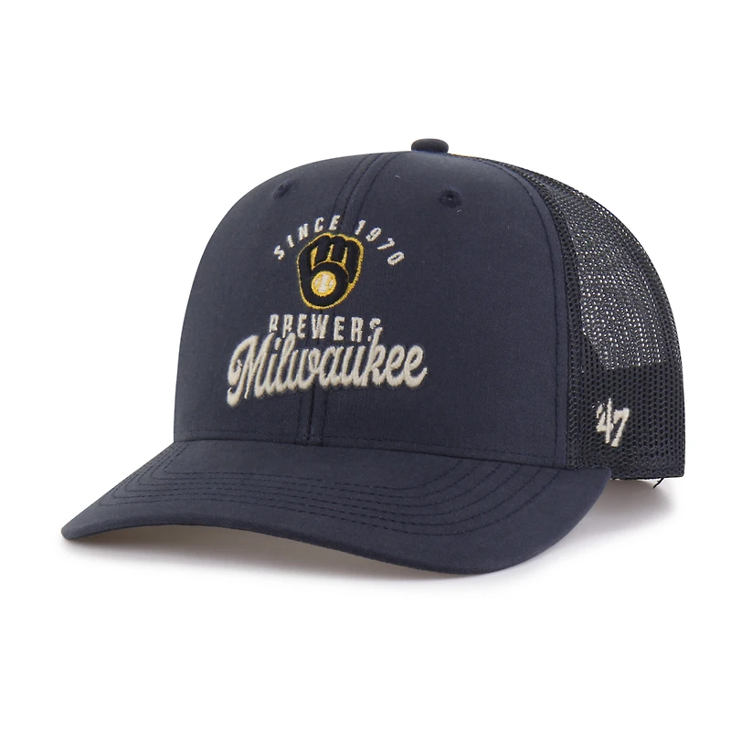 Casquette trucker Pitstop Milwaukee Brewers bleu marine pour homme, modèle 47, ajustable