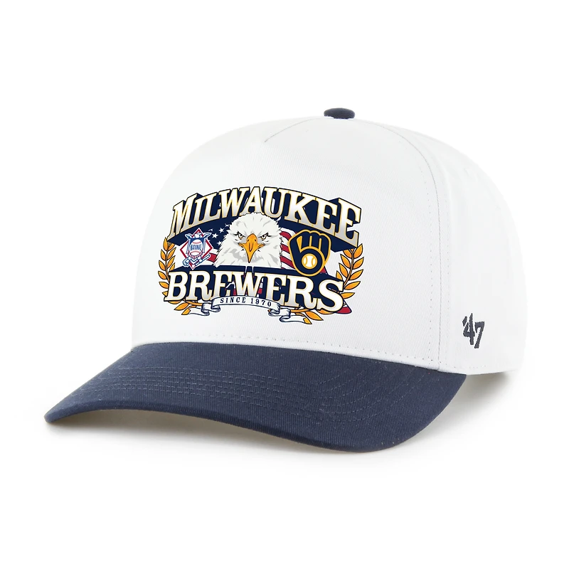 Men's '47 White/Navy Milwaukee Brewers Americana Eagle Hitch Adjustable Hat