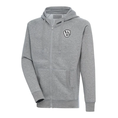 Men's Antigua Heather Gray Milwaukee Brewers Metallic Victory Full-Zip Hoodie
