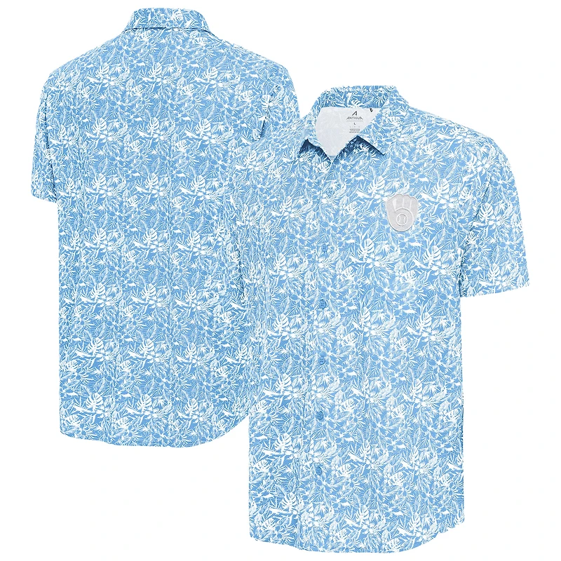 Chemise boutonnée Antigua bleu poudre pour homme, modèle Resort des Milwaukee Brewers