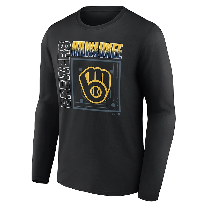 T-shirt à manches longues noir pour homme Milwaukee Brewers, domicile, personnalisé avec nom et numéro