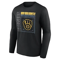 T-shirt à manches longues noir pour homme Milwaukee Brewers, domicile, personnalisé avec nom et numéro