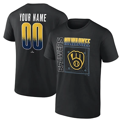 T-shirt noir pour homme Milwaukee Brewers, domicile, personnalisé avec nom et numéro