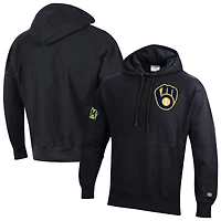 Sweat à capuche Champion noir Milwaukee Brewers en chenille tissée inversée pour homme