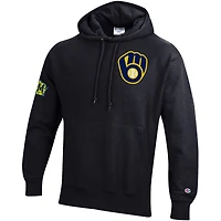 Sweat à capuche Champion noir Milwaukee Brewers en chenille tissée inversée pour homme