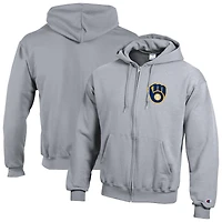 Men's Champion Heather Gray Milwaukee Brewers Powerblend Full-Zip Hoodie