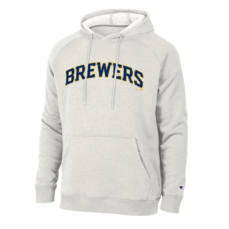 Sweat à capuche raglan Champion Heathered Core Ultra Light Grey Milwaukee Brewers Triumph Tri-Blend pour homme