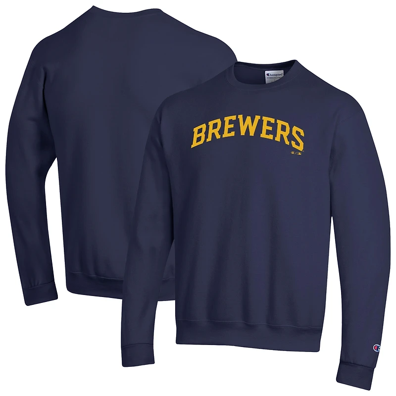 Men's Champion Navy Milwaukee Brewers Powerblend Wordmark Sweatshirt
