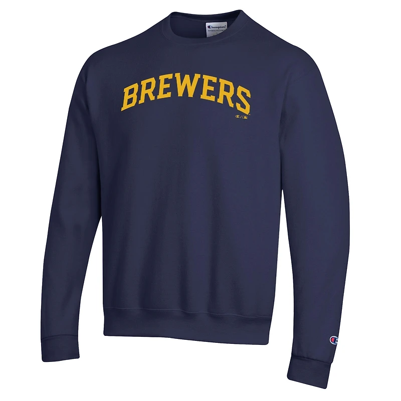 Men's Champion Navy Milwaukee Brewers Powerblend Wordmark Sweatshirt