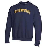 Men's Champion Navy Milwaukee Brewers Powerblend Wordmark Sweatshirt