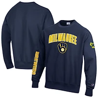 Sweat-shirt Champion pour homme, bleu marine, Milwaukee Brewers, en chenille tissée inversée