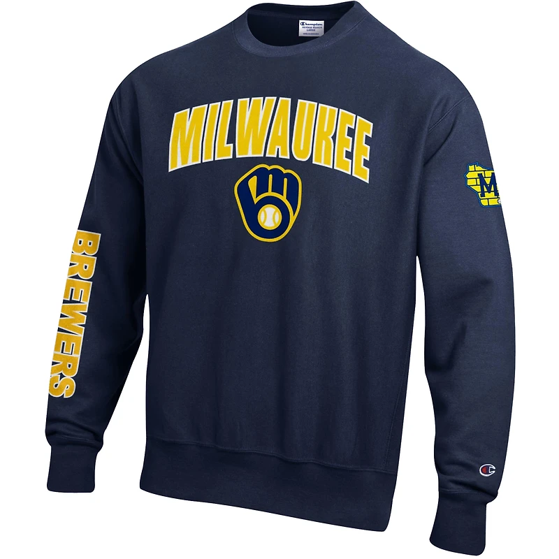 Men's Champion  Navy Milwaukee Brewers Reverse Weave Chenille Sweatshirt