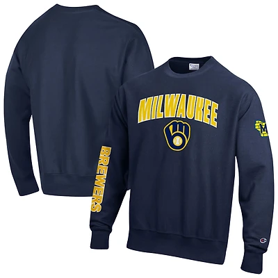 Men's Champion  Navy Milwaukee Brewers Reverse Weave Chenille Sweatshirt