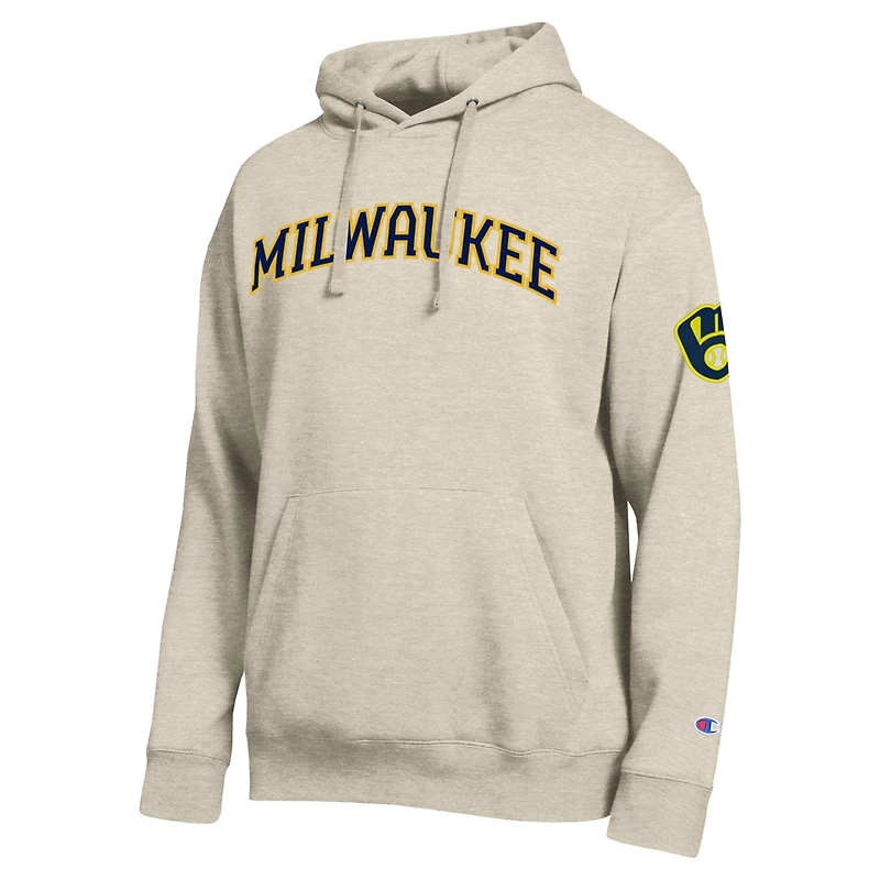 Men's Champion Oatmeal Milwaukee Brewers All Star Chenille Patch Hoodie
