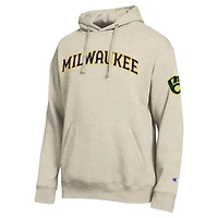 Men's Champion Oatmeal Milwaukee Brewers All Star Chenille Patch Hoodie