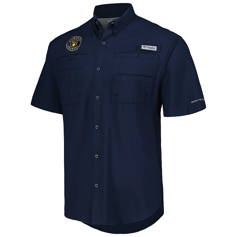 Chemise boutonnée Columbia Navy Milwaukee Brewers Tamiami Omni-Shade pour hommes