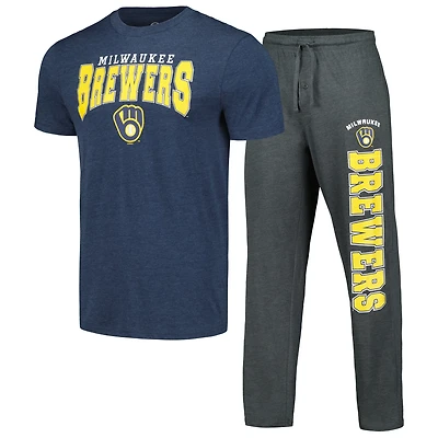 Ensemble de nuit pour homme Concepts Sport Anthracite/Bleu marine Milwaukee Brewers avec haut et pantalon Meter