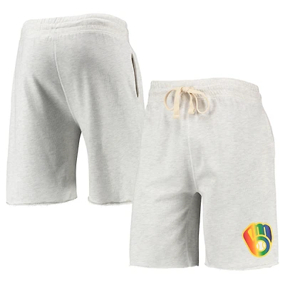 Short en tissu éponge Concepts Sport Oatmeal Milwaukee Brewers Mainstream Logo pour homme
