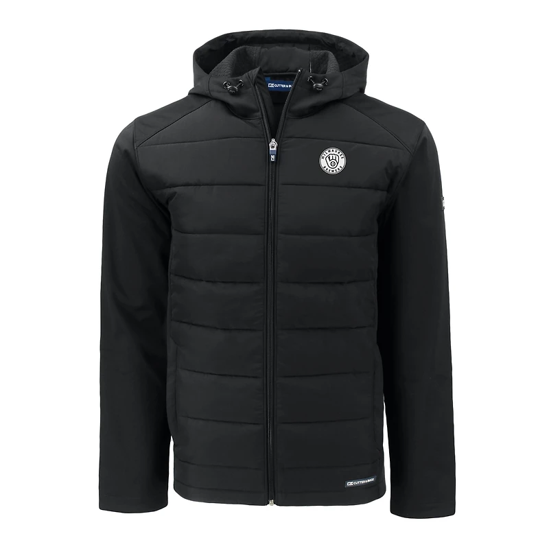 Veste Cutter & Buck Black Milwaukee Brewers pour homme, grandes tailles Evoke, softshell hybride écologique recyclée à capuche zippée intégrale et doublure PrimaLoft.